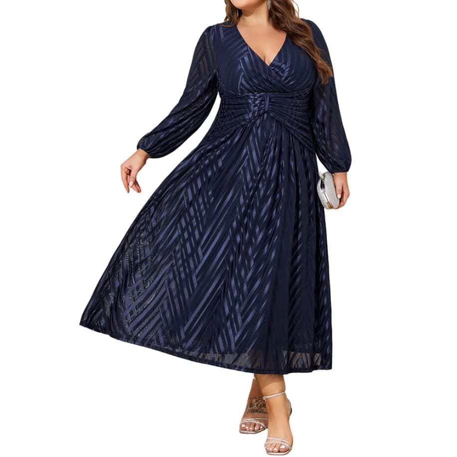 Women Plus Size Jacquard Mesh V Neck Elegant Gowns Long Dress Dresses jehouze 