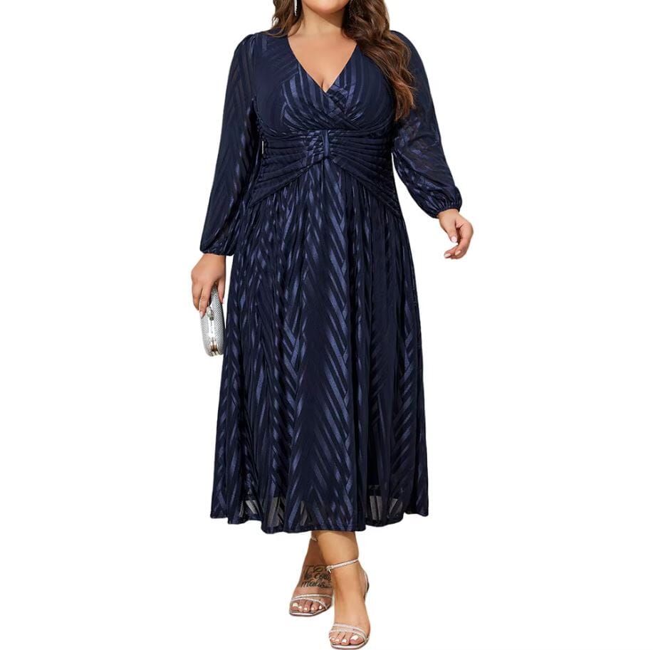 Women Plus Size Jacquard Mesh V Neck Elegant Gowns Long Dress Dresses jehouze XL 