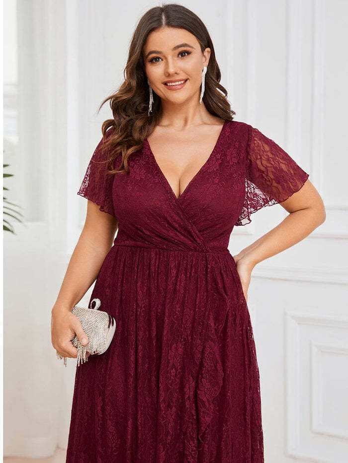 Women Plus Size Lace Ruffles Short Sleeve Wrap A Line Maxi Luxury Even –  JeHouze.US