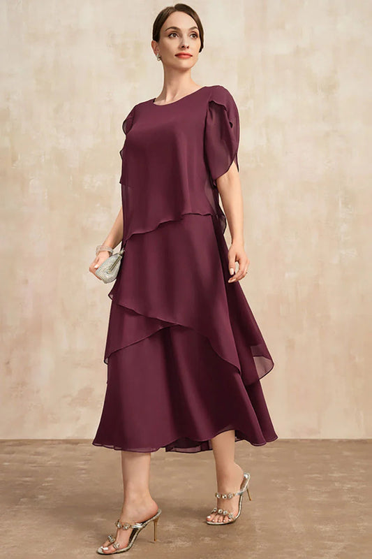 Women Plus Size Petal Sleeve Round Neck Layered Irregular Flowy Long Maxi Dress Dresses jehouze 