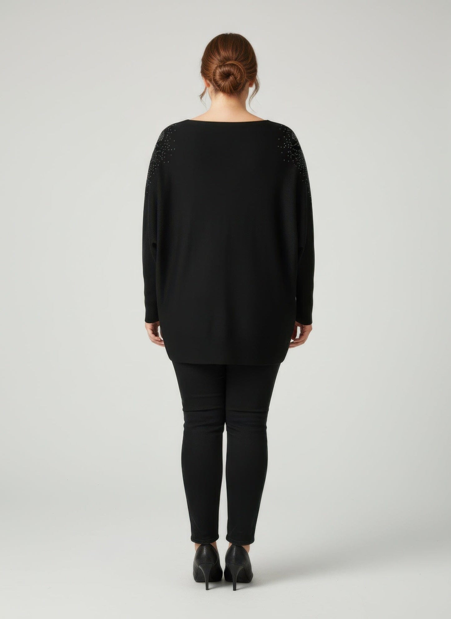 Women Plus Size Scarlet Embellished Neckline Dolman Sleeve Tunic Top Shirts & Tops jehouze 