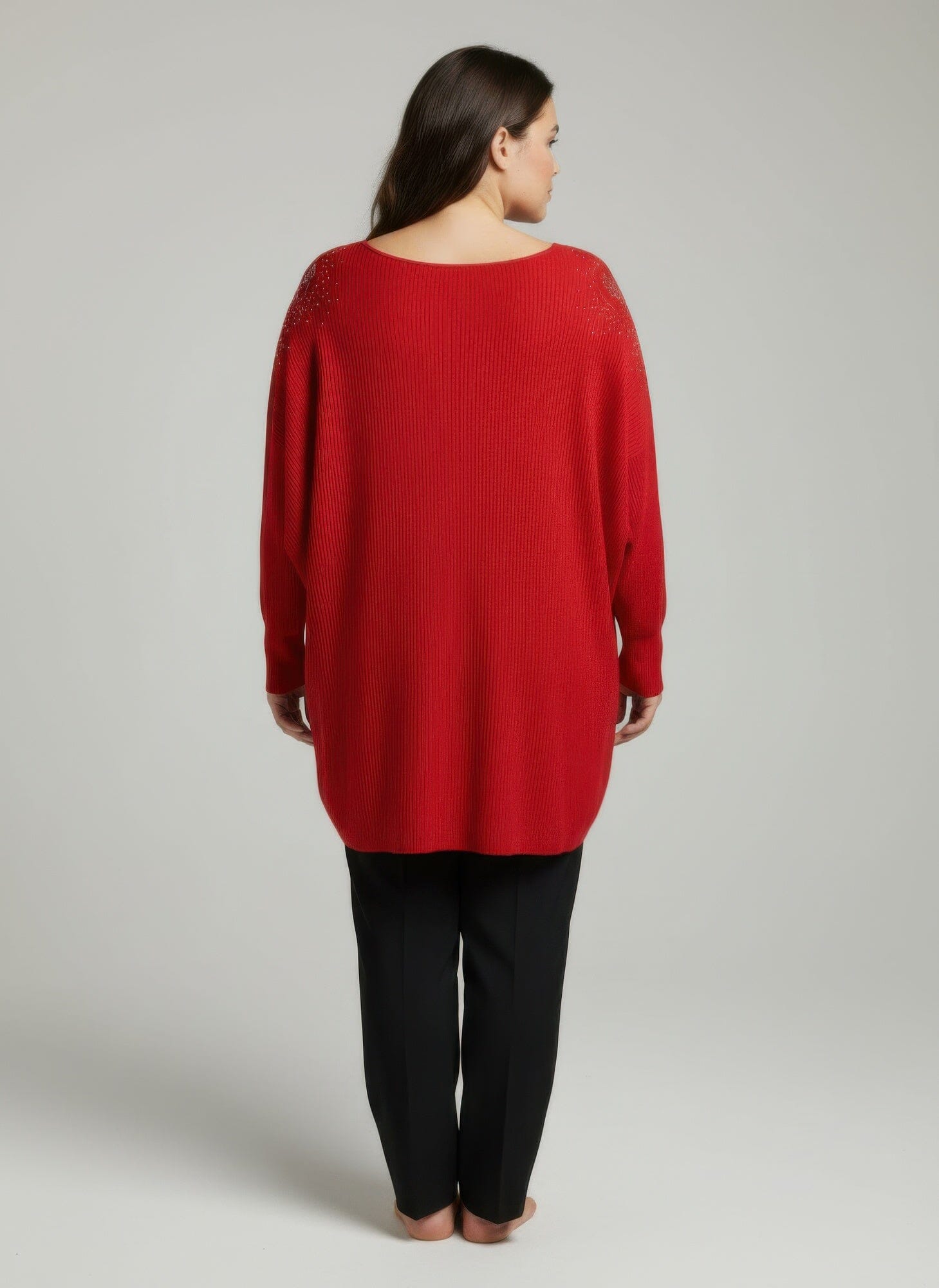 Women Plus Size Scarlet Embellished Neckline Dolman Sleeve Tunic Top Shirts & Tops jehouze 