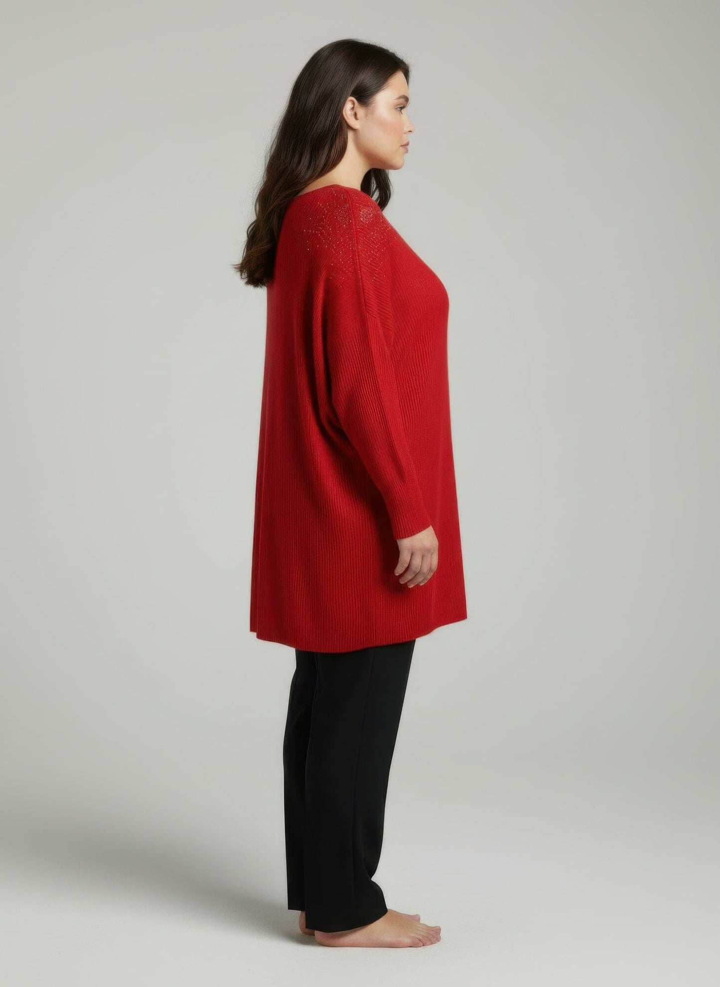 Women Plus Size Scarlet Embellished Neckline Dolman Sleeve Tunic Top Shirts & Tops jehouze 