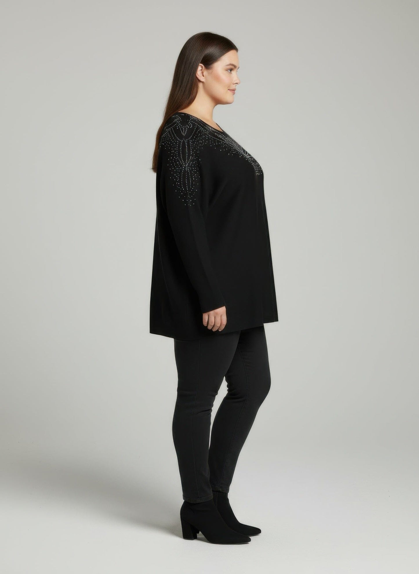 Women Plus Size Scarlet Embellished Neckline Dolman Sleeve Tunic Top Shirts & Tops jehouze 
