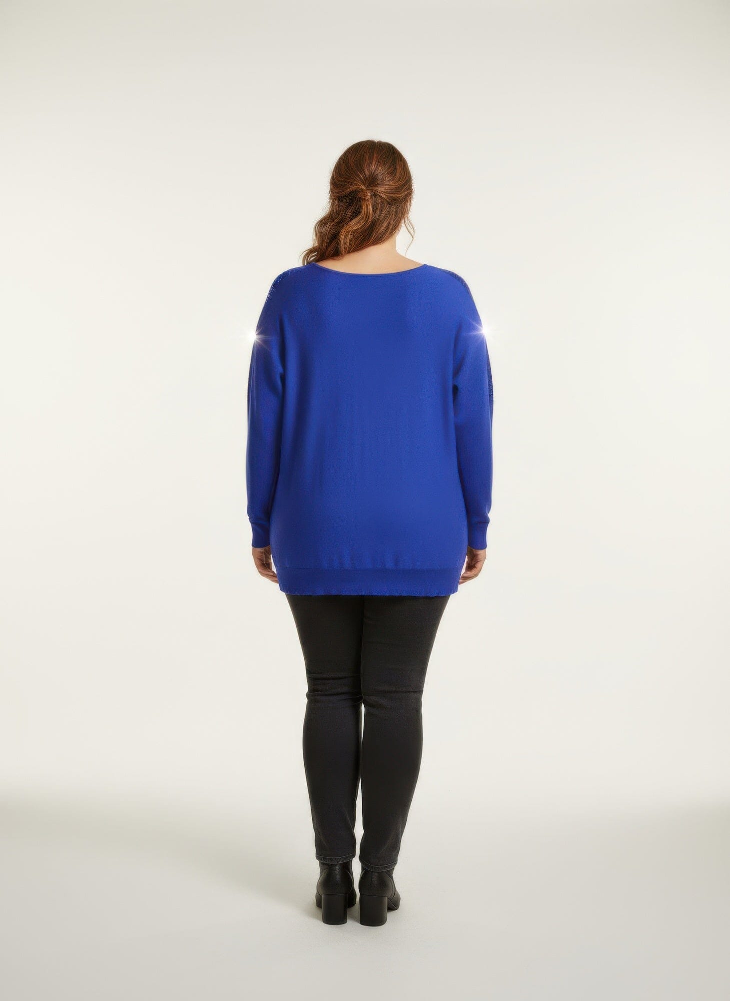 Women Plus Size Sequin Shoulder Knit Tunic Top Shirts & Tops jehouze 