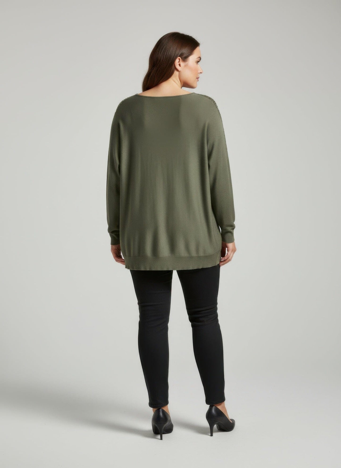 Women Plus Size Sequin Shoulder Knit Tunic Top Shirts & Tops jehouze 