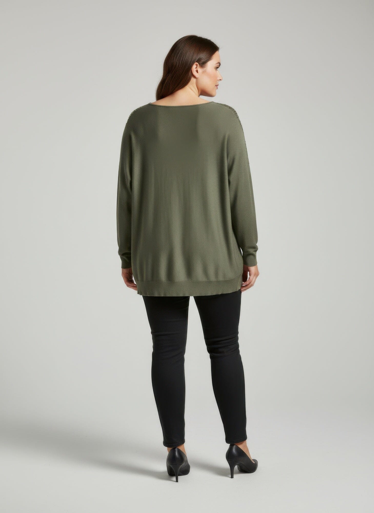 Women Plus Size Sequin Shoulder Knit Tunic Top Shirts & Tops jehouze 