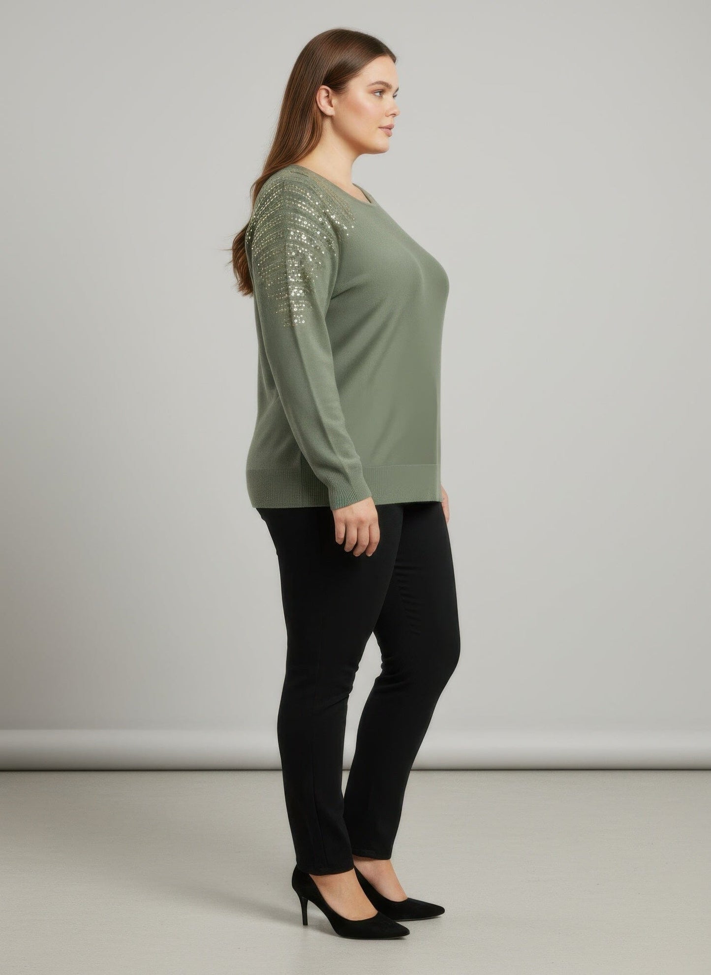 Women Plus Size Sequin Shoulder Knit Tunic Top Shirts & Tops jehouze 