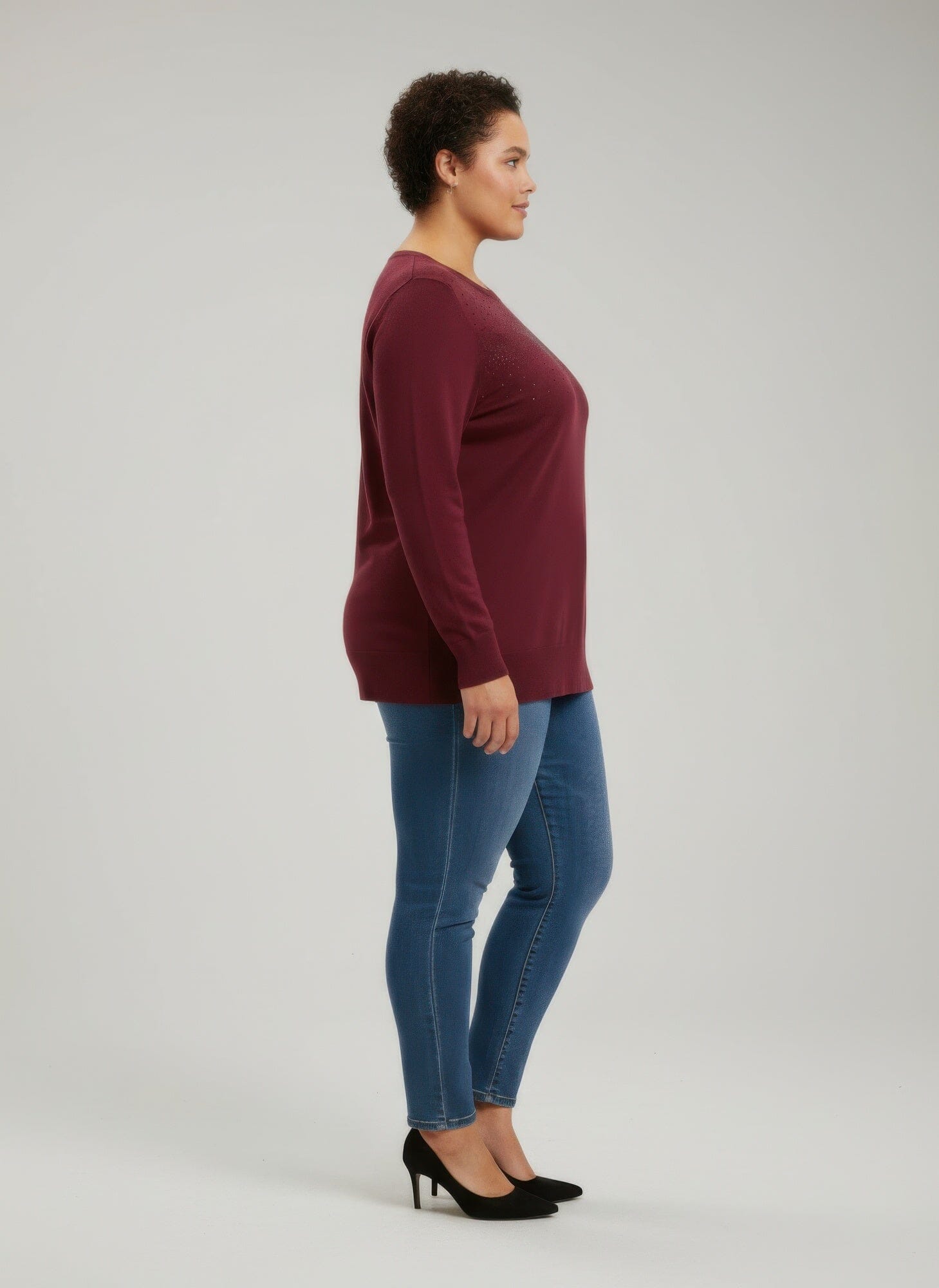 Women Plus Size Shimmer Detail Knit Tunic Top Shirts & Tops jehouze 