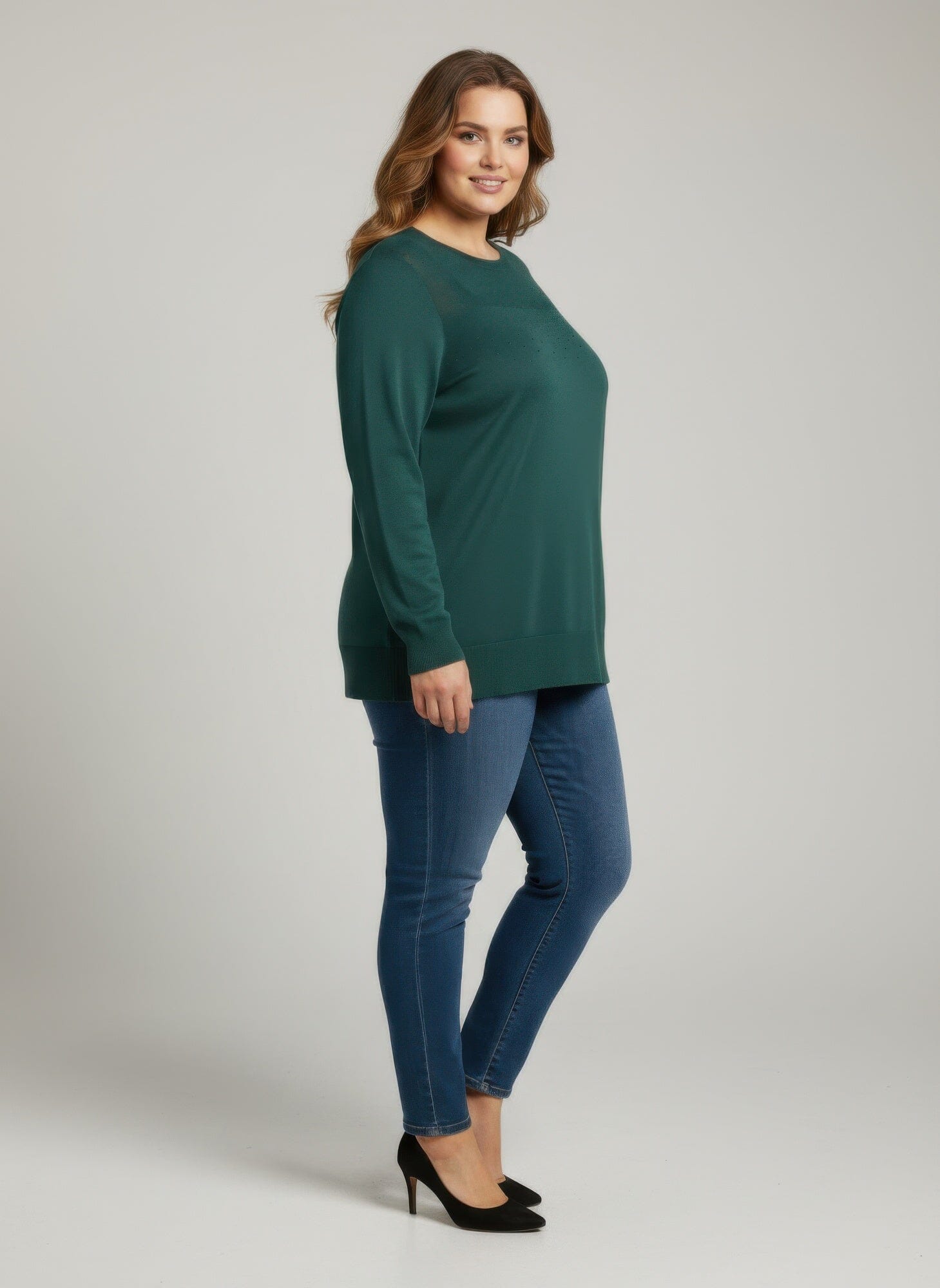 Women Plus Size Shimmer Detail Knit Tunic Top Shirts & Tops jehouze 