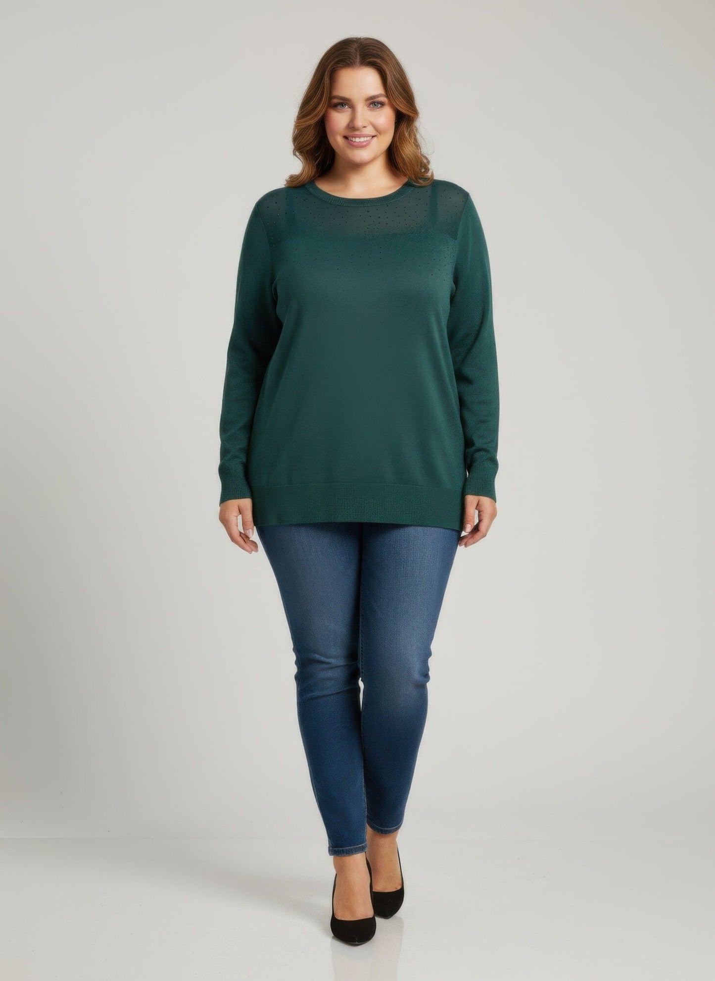 Women Plus Size Shimmer Detail Knit Tunic Top Shirts & Tops jehouze Green L 