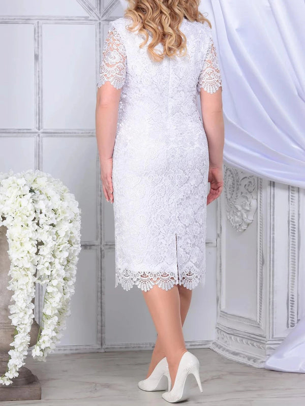 Women Plus Size Short Sleeve Bridal Shower Wedding Cocktail Dress Navy Blue / XL
