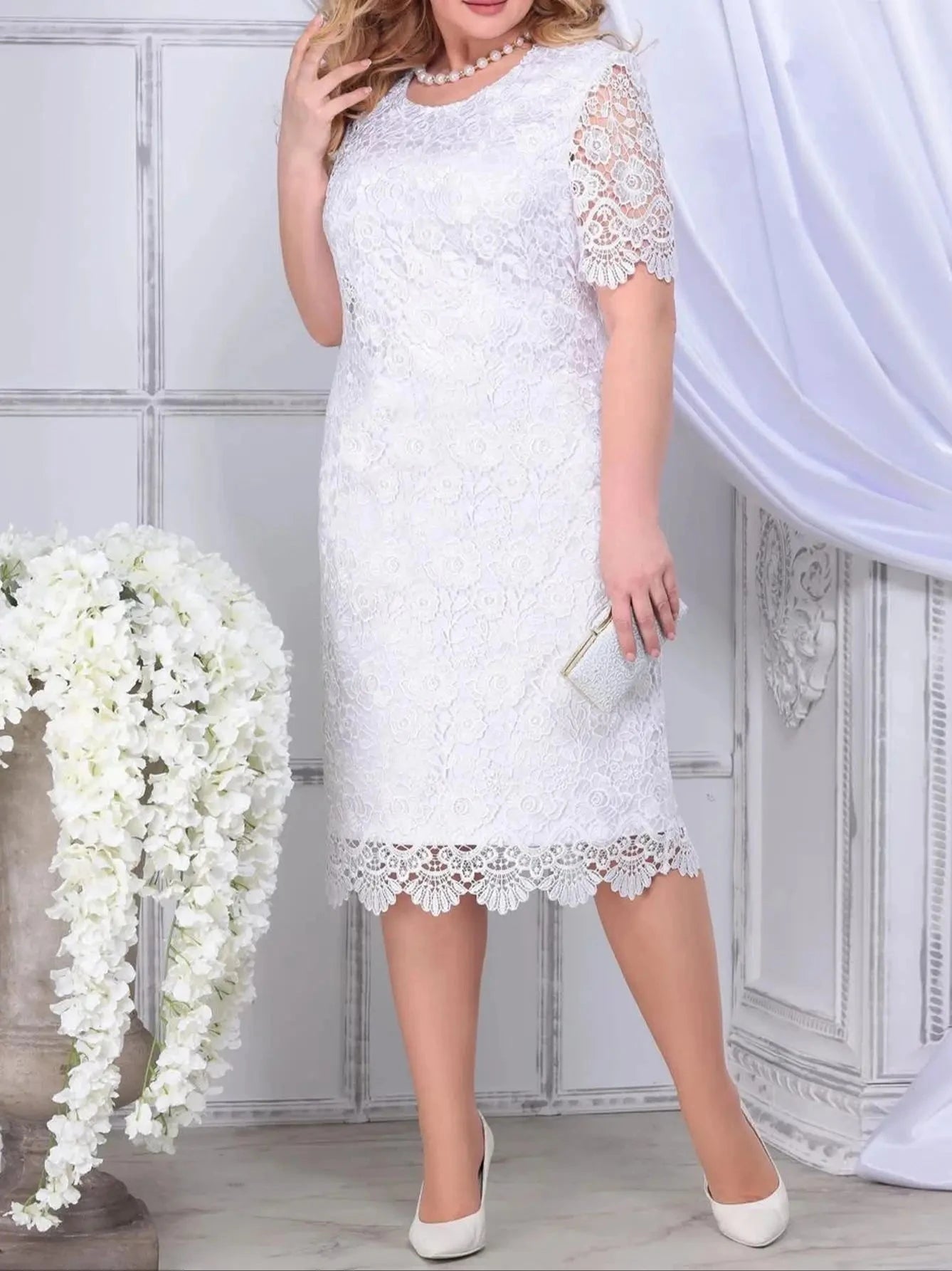 Women Plus Size Short Sleeve Bridal Shower Wedding Cocktail Dress Dresses jehouze L 