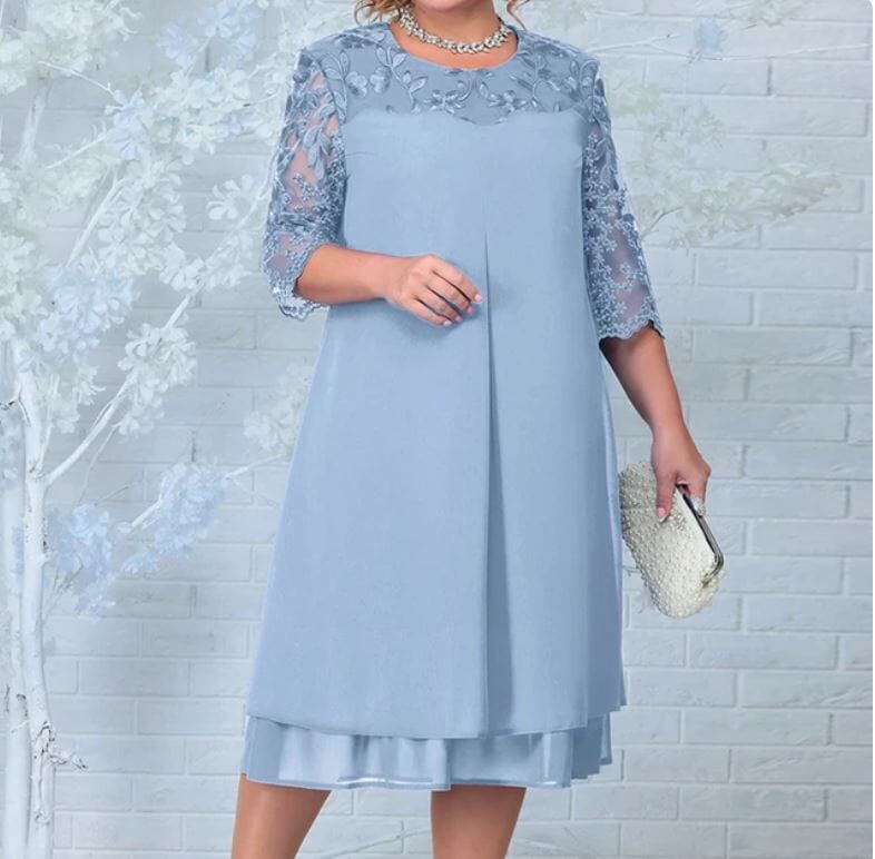 Women Plus Size Short Sleeve Embroidery Floral Formal Wedding Dress Dresses jehouze Sky Blue XL 