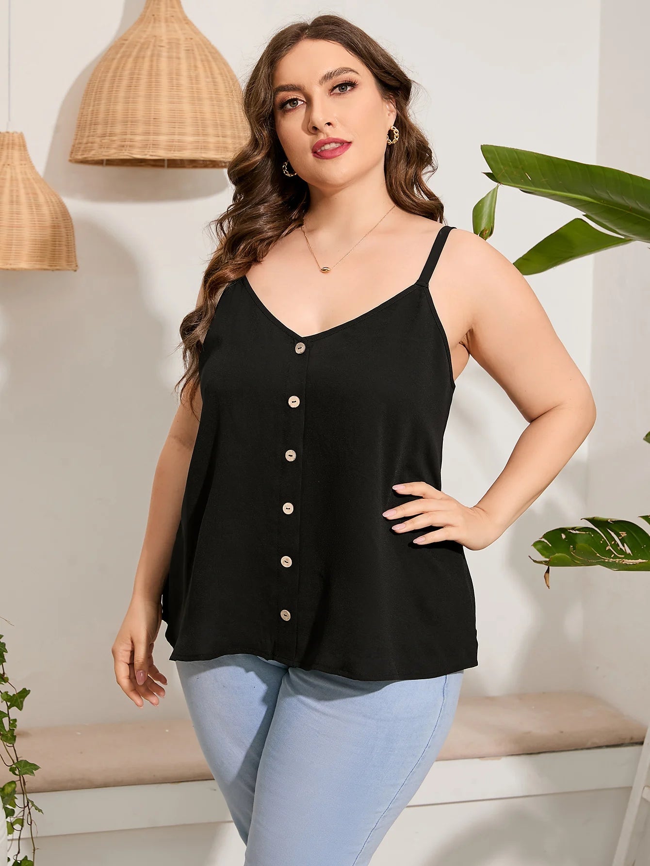 Women Plus Size V Neck Casual Sleeveless Loose Fit Tunics Tank Tops Shirts & Tops jehouze 