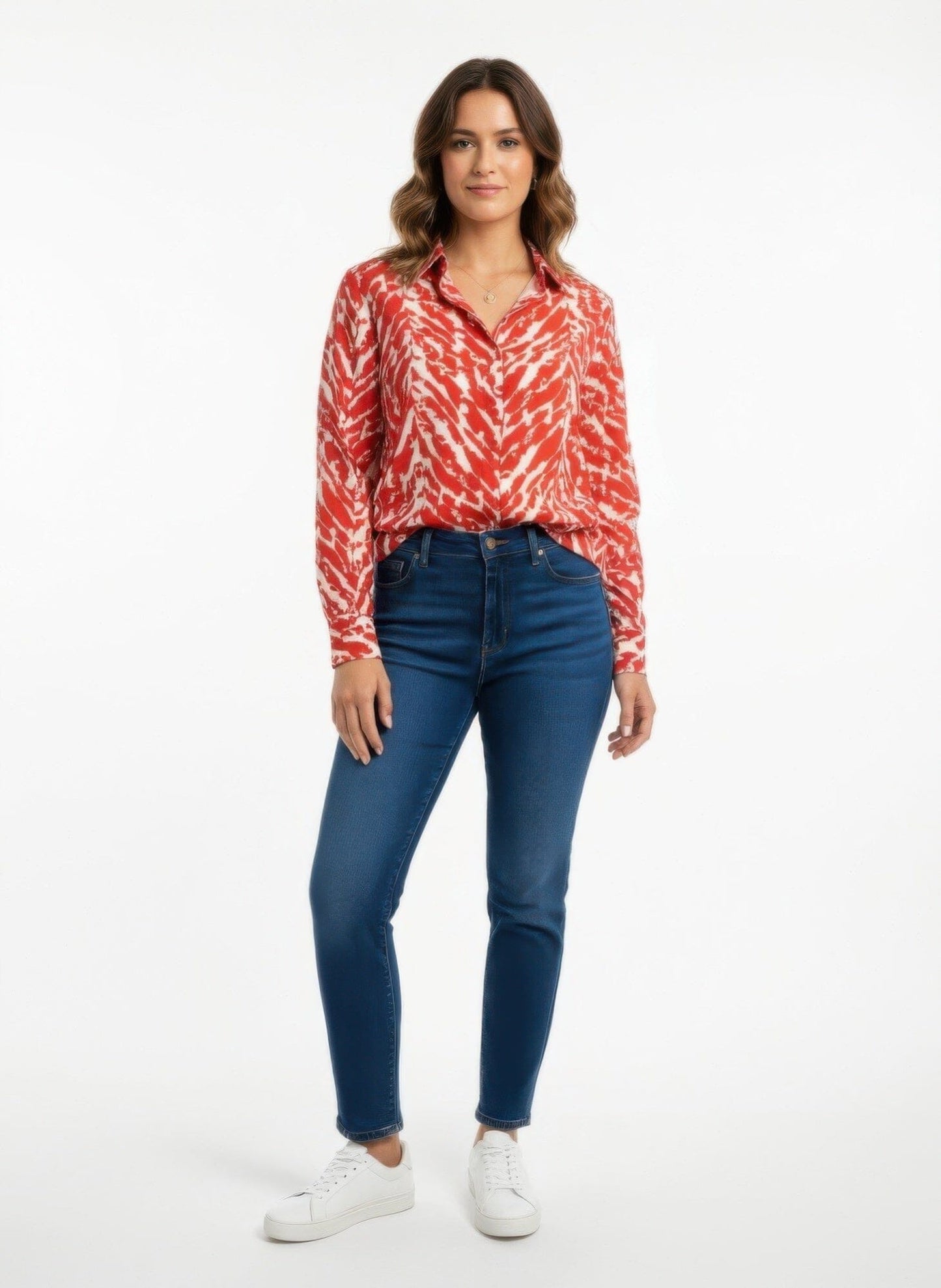 Women Plus Size Zebra Print Button-up Shirt Shirts & Tops jehouze Red XL 