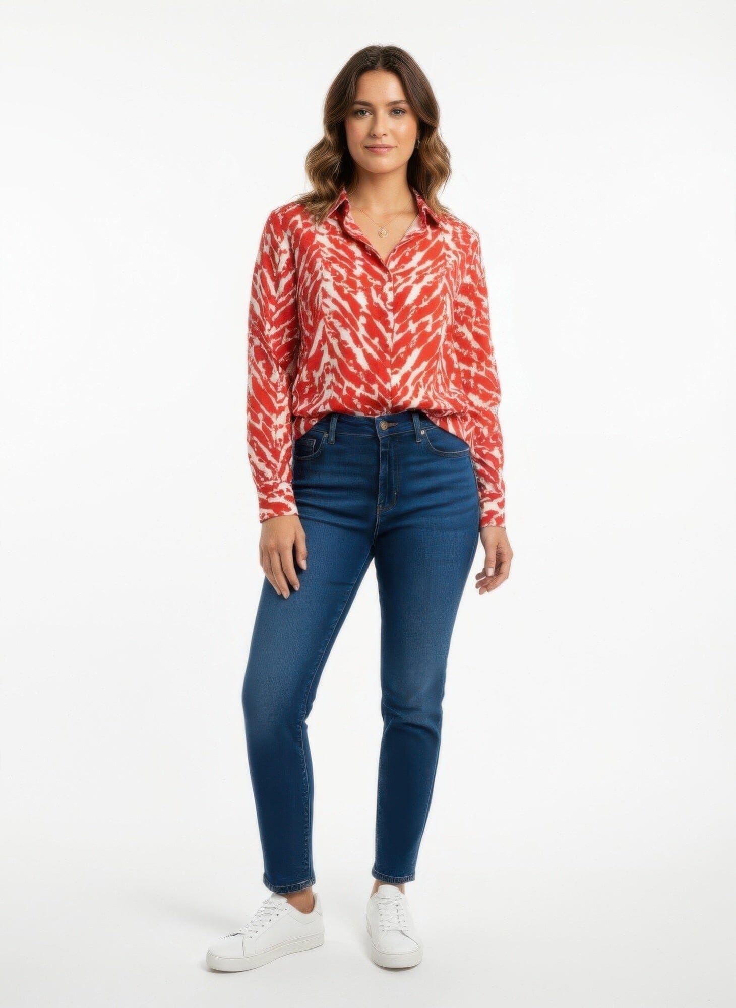 Women Plus Size Zebra Print Button-up Shirt Shirts & Tops jehouze Red XL 
