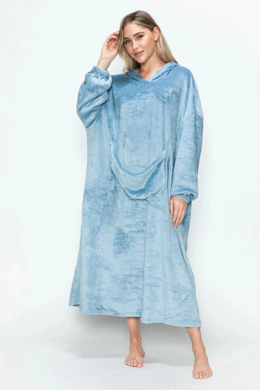 Women Pocketed Hooded Midi Lounge Dress Sleepwear & Loungewear jehouze 