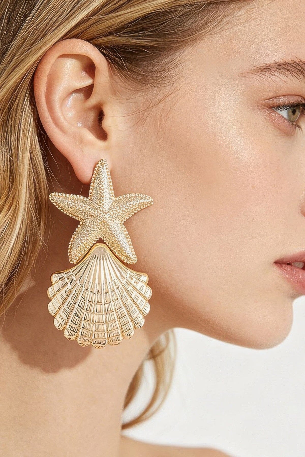 Women Polished Starfish Shell Drop Earrings Earrings jehouze Gold 