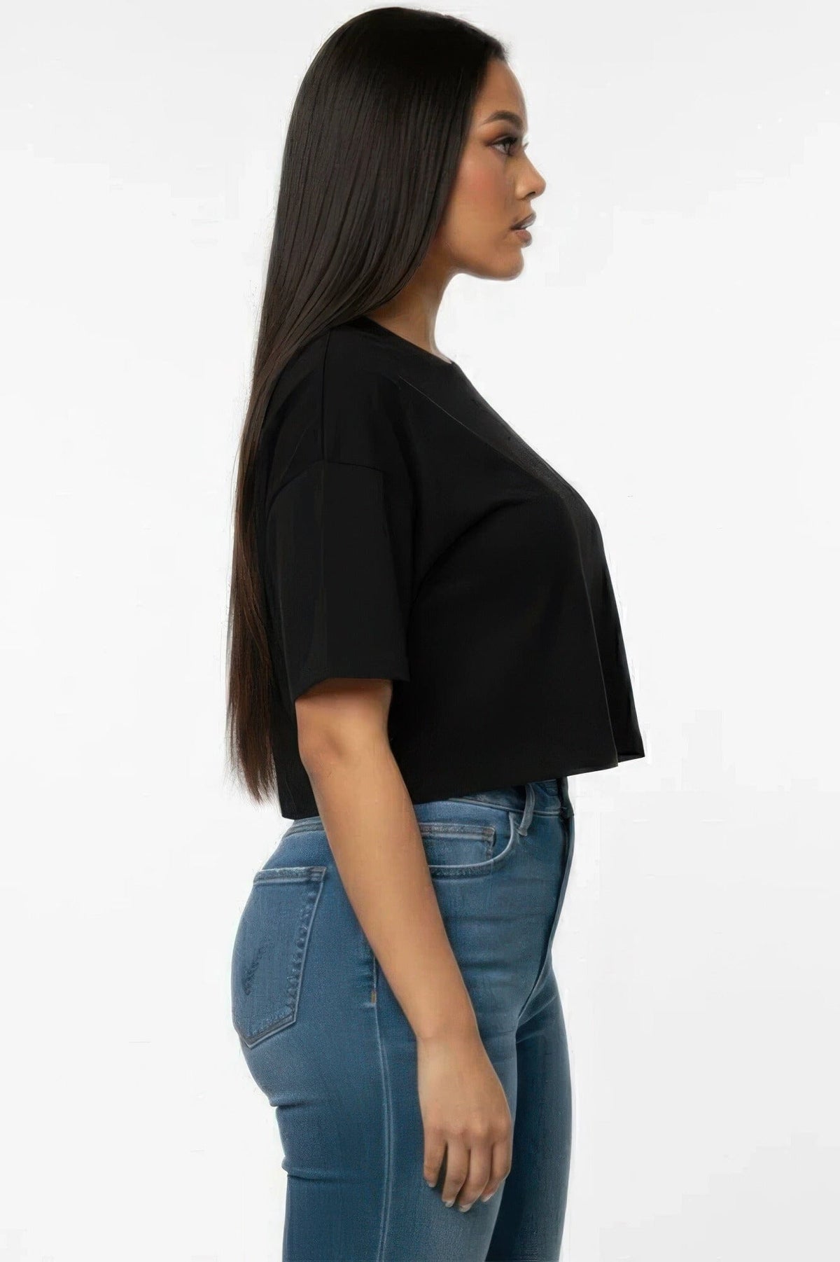 Women Premium Short Sleeve Round Neck Basic Crop Top Shirts & Tops jehouze 