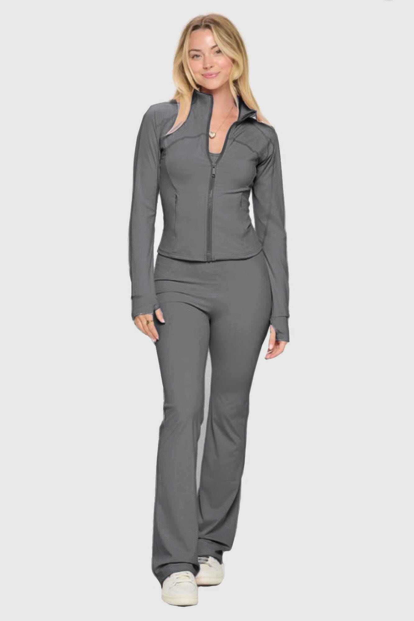 Women Premium Yoga Jacket With jumpsuit Set Activewear jehouze Grey S 