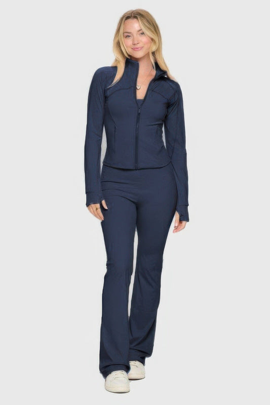 Women Premium Yoga Jacket With jumpsuit Set Activewear jehouze Navy S 