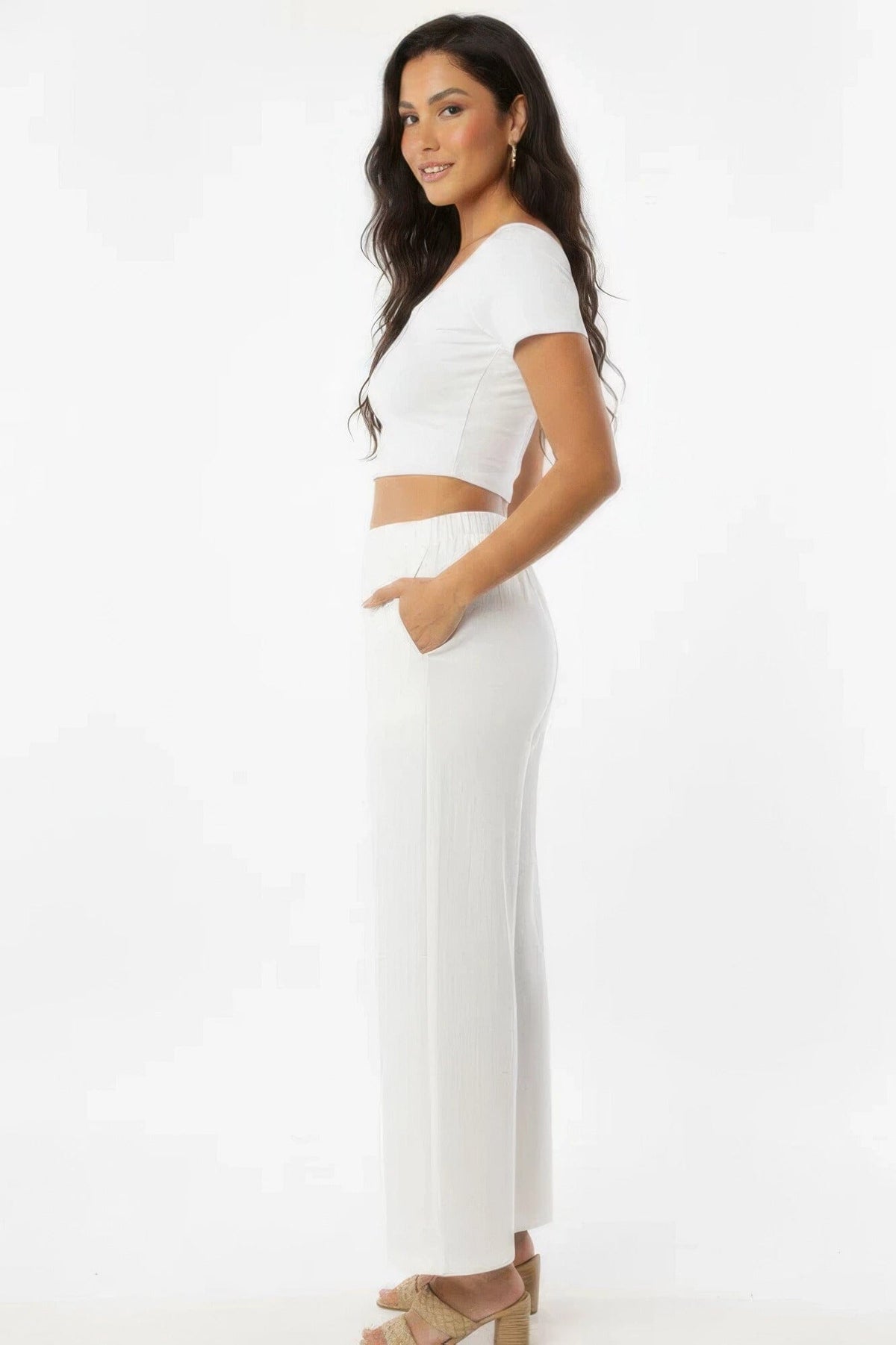 Women Relaxed Fit 100% Cotton Wide-leg Pants With Side Pockets Pants jehouze Off White S 