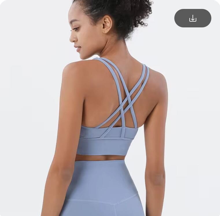 Women Removable Padded Yoga Double Spaghetti Thin Strap Workout Running Crop Activewear Top Activewear jehouze S Grey Blue 