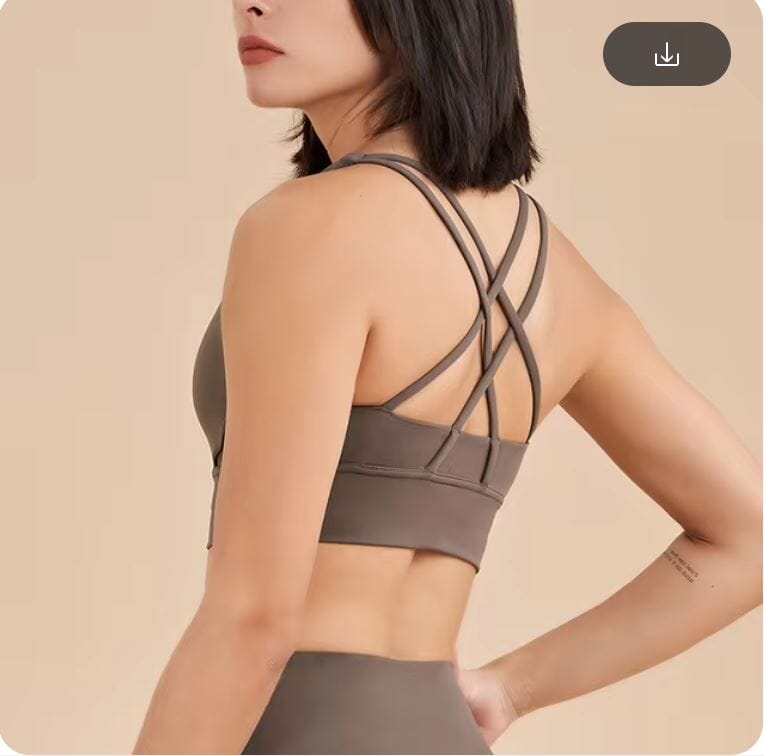 Women Removable Padded Yoga Double Spaghetti Thin Strap Workout Running Crop Activewear Top Activewear jehouze S Khaki brown 