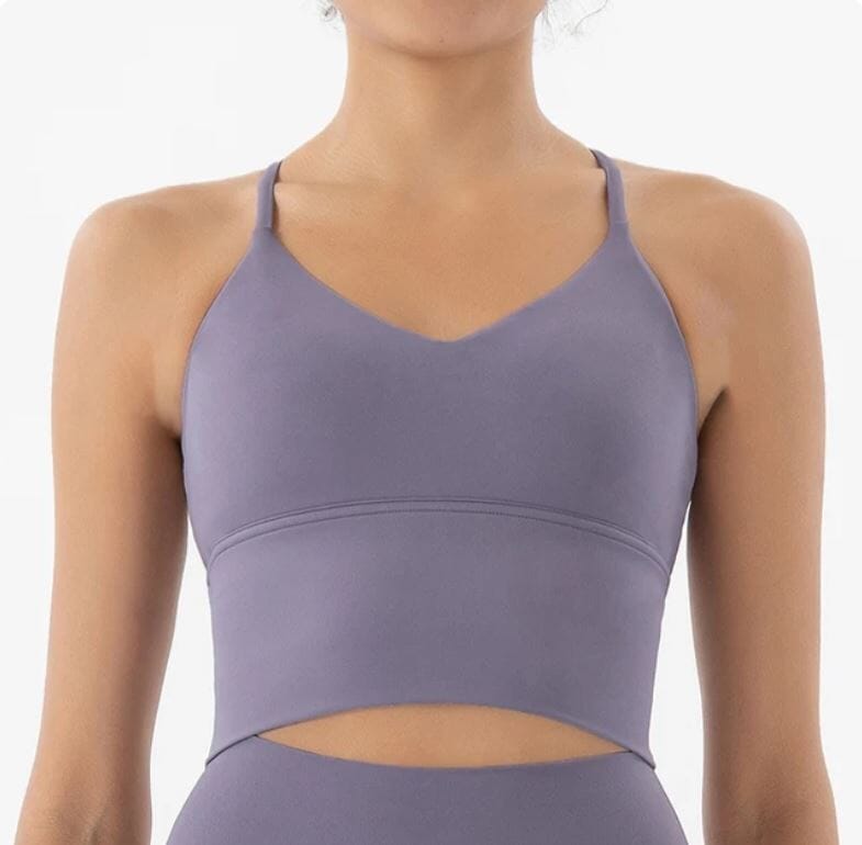 Women Removable Padded Yoga Spaghetti Thin Strap Workout Running Crop Activewear Top Activewear jehouze Amethyst S 