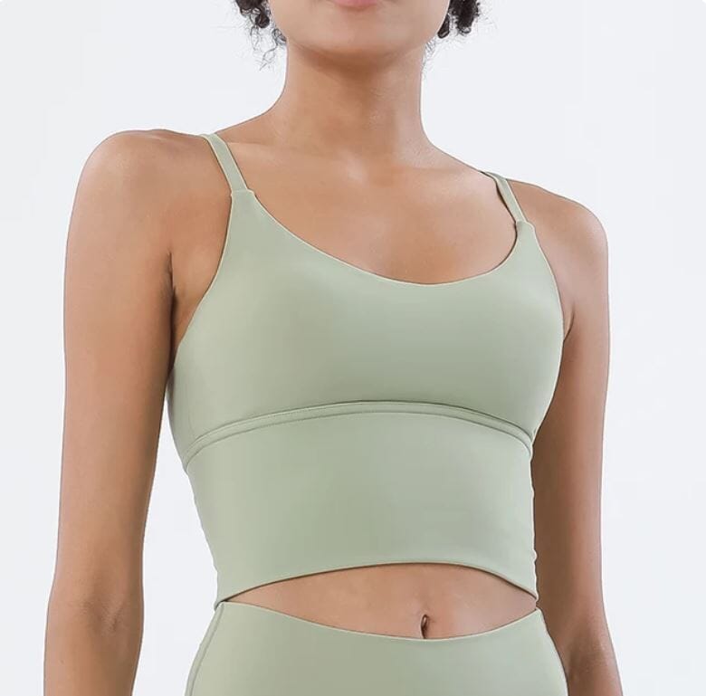 Women Removable Padded Yoga Spaghetti Thin Strap Workout Running Crop Activewear Top Activewear jehouze Avocado Green S 