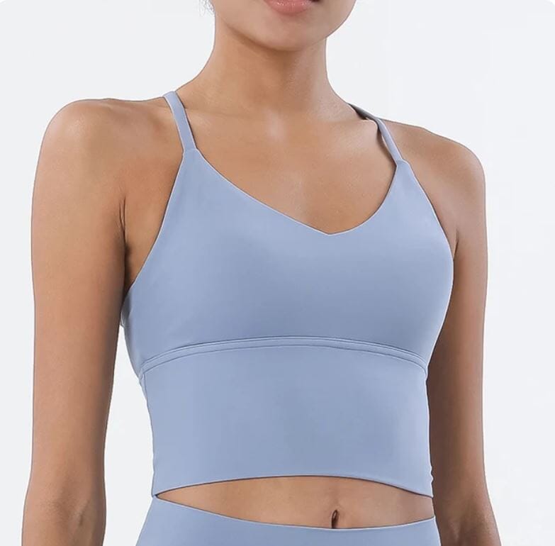 Women Removable Padded Yoga Spaghetti Thin Strap Workout Running Crop Activewear Top Activewear jehouze Gray Blue S 
