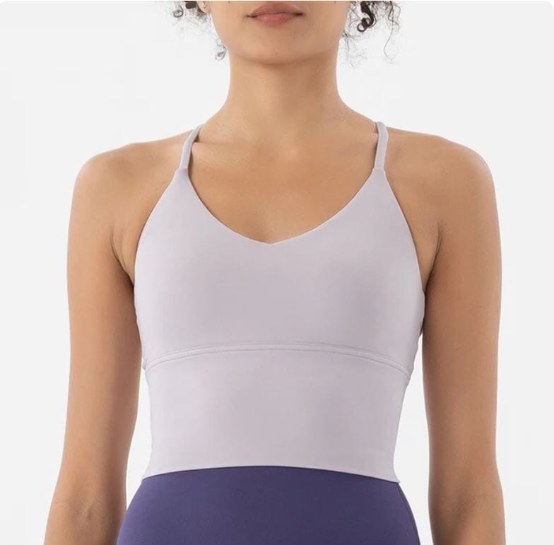 Women Removable Padded Yoga Spaghetti Thin Strap Workout Running Crop Activewear Top Activewear jehouze Gray Purple S 