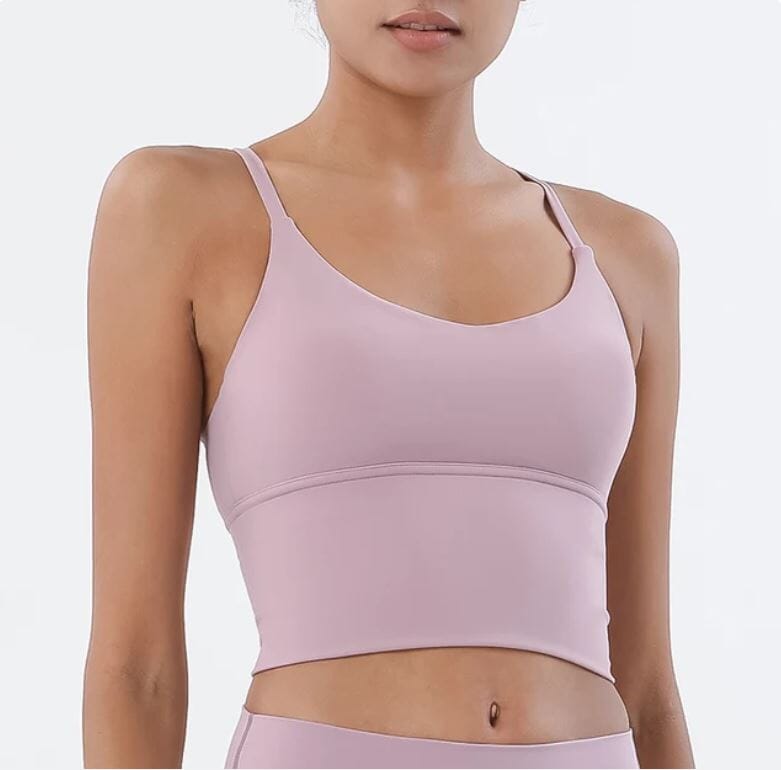 Women Removable Padded Yoga Spaghetti Thin Strap Workout Running Crop Activewear Top Activewear jehouze Pink Purple S 
