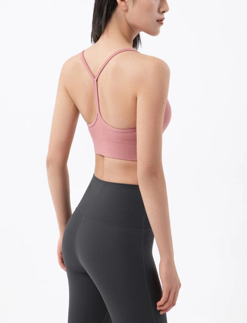 Women Removable Padded Yoga Y Back Spaghetti Thin Strap Workout Running Crop Activewear Top Activewear jehouze 