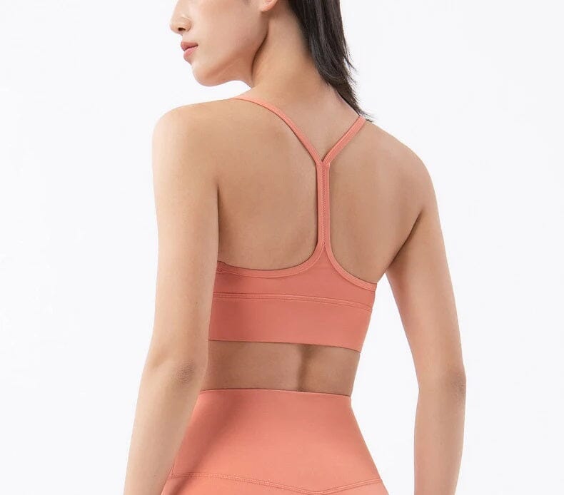 Women Removable Padded Yoga Y Back Spaghetti Thin Strap Workout Running Crop Activewear Top Activewear jehouze 