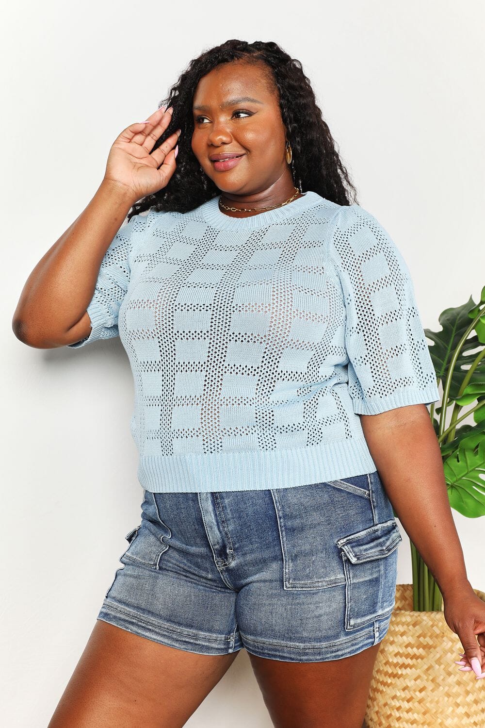 Women Ribbed Trim Round Neck Knit Top Shirts & Tops jehouze 