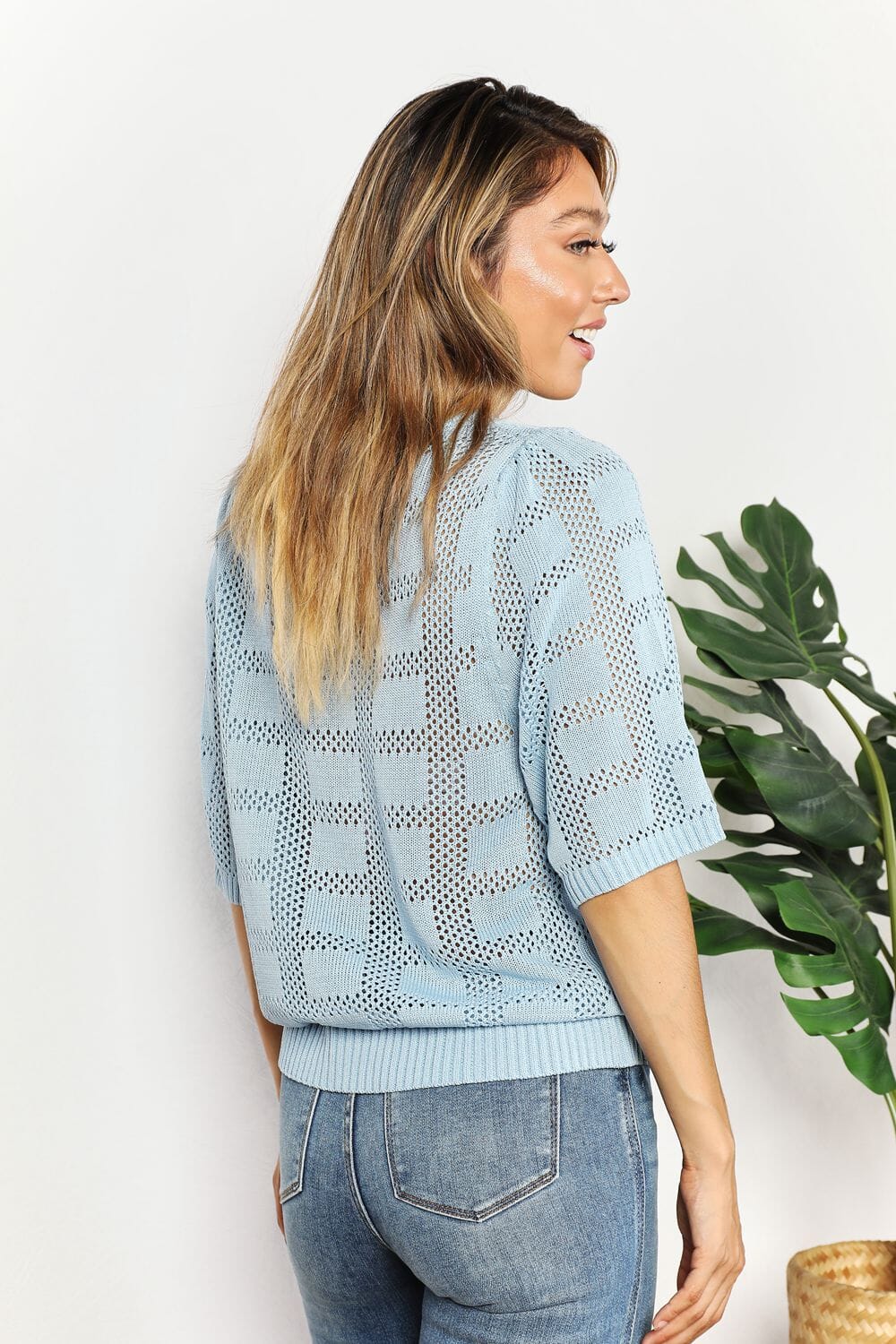 Women Ribbed Trim Round Neck Knit Top Shirts & Tops jehouze 