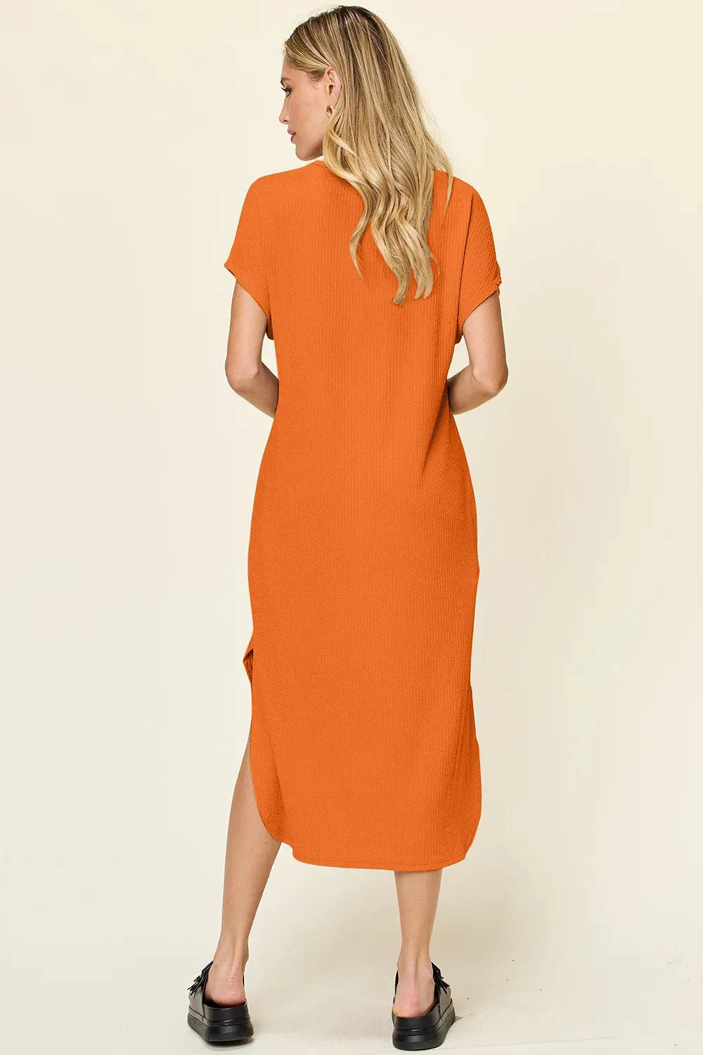 Women Round Neck Short Sleeve Slit Dress Dresses jehouze 
