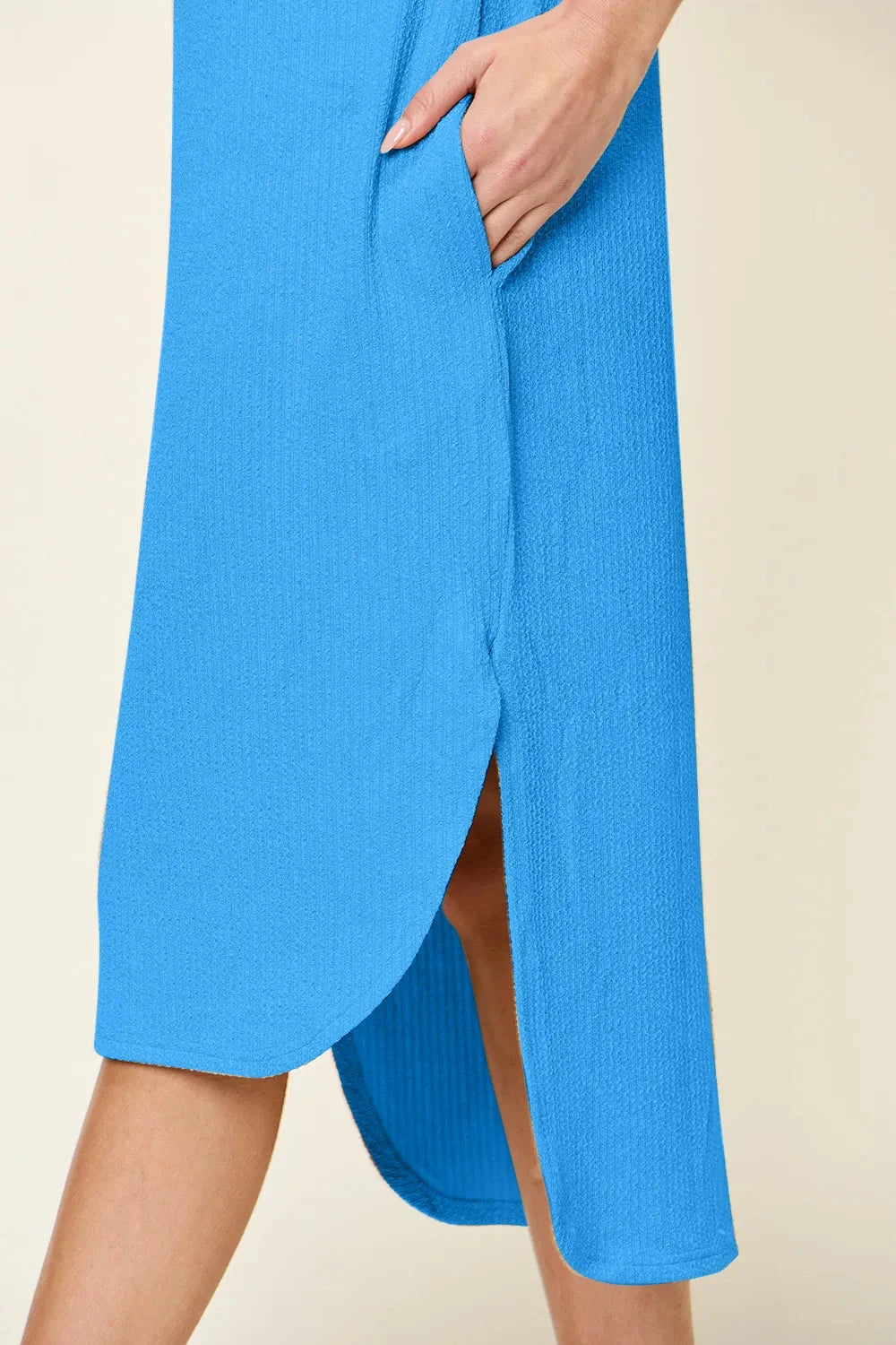 Women Round Neck Short Sleeve Slit Dress Dresses jehouze 