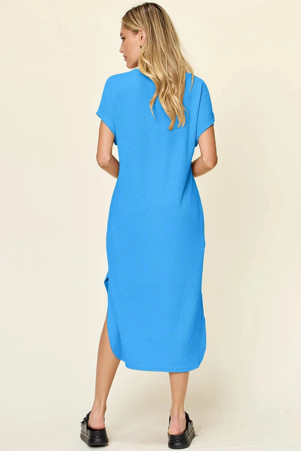 Women Round Neck Short Sleeve Slit Dress Dresses jehouze 
