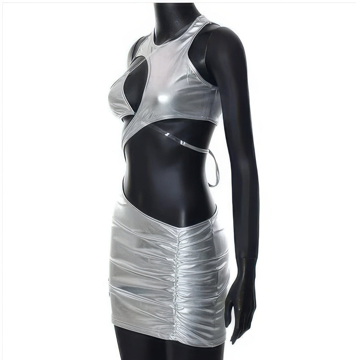 Women Ruched Metallic Open Dress Dresses jehouze 