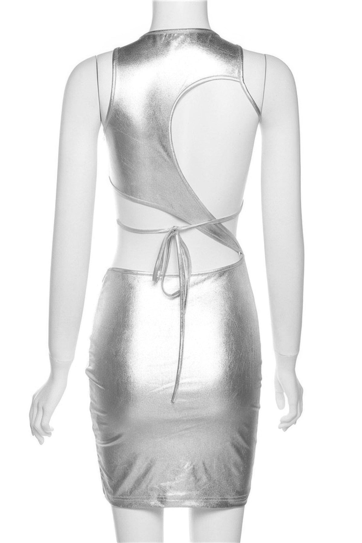 Women Ruched Metallic Open Dress Dresses jehouze 