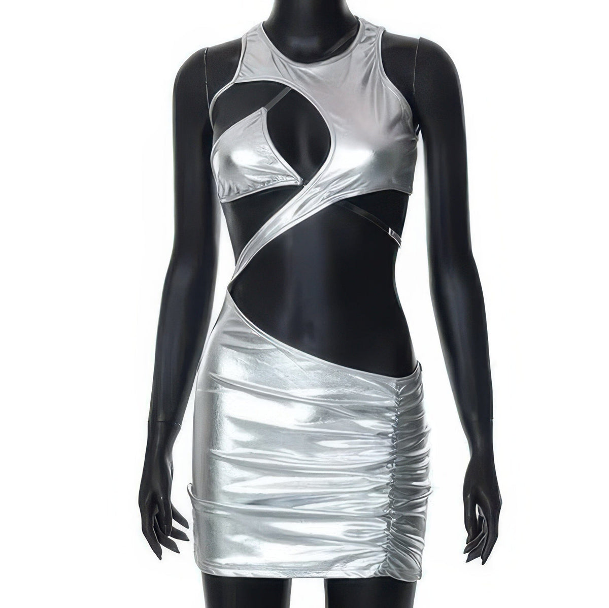 Women Ruched Metallic Open Dress Dresses jehouze Silver S 