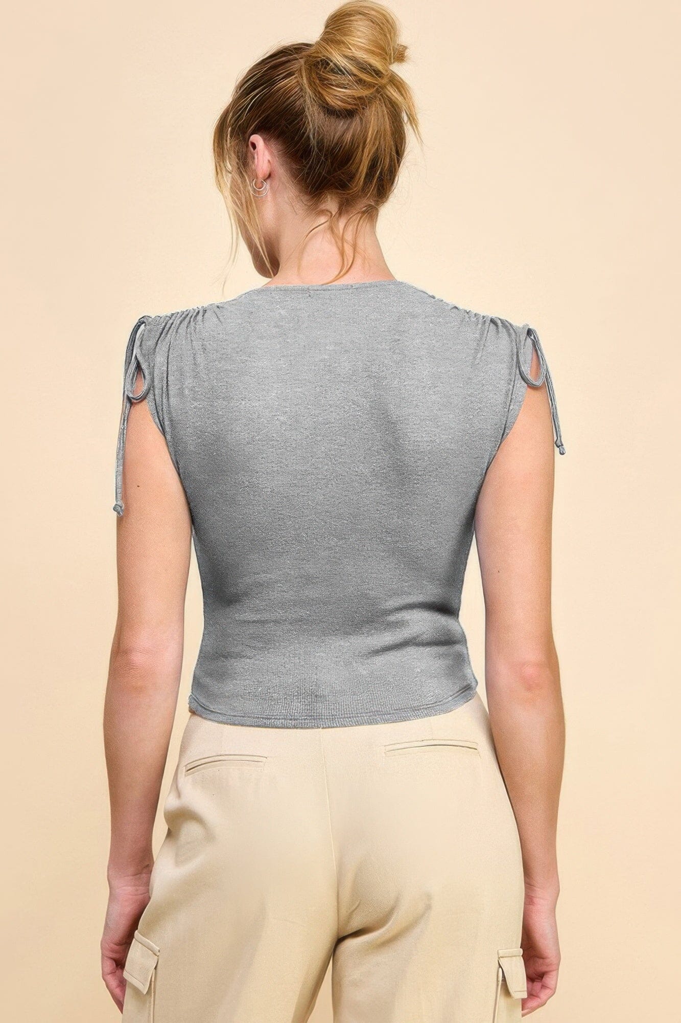 Women Ruching Shoulder Ribbed Top Shirts & Tops jehouze 