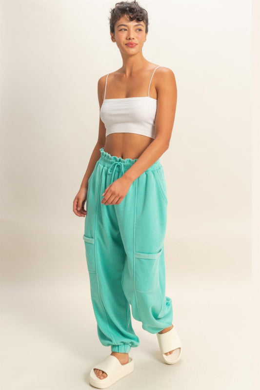 Women Ruffle Waist Burnout Jogger Pants Pants jehouze Turquoise S 