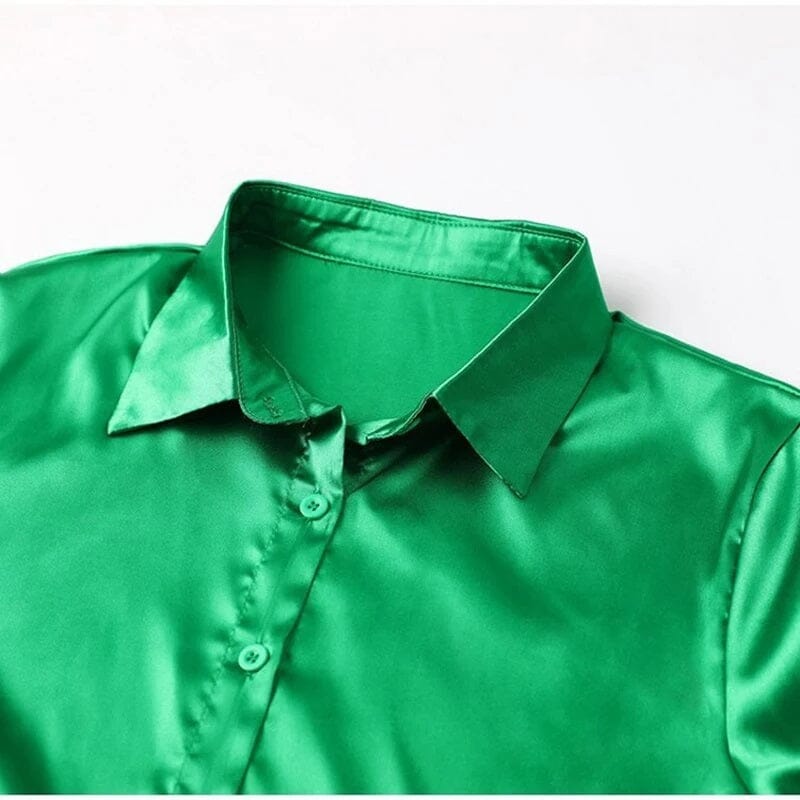 Women Satin Silk Button Down Casual Loose Long Sleeve Office Work Tunic Top Shirts & Tops jehouze 