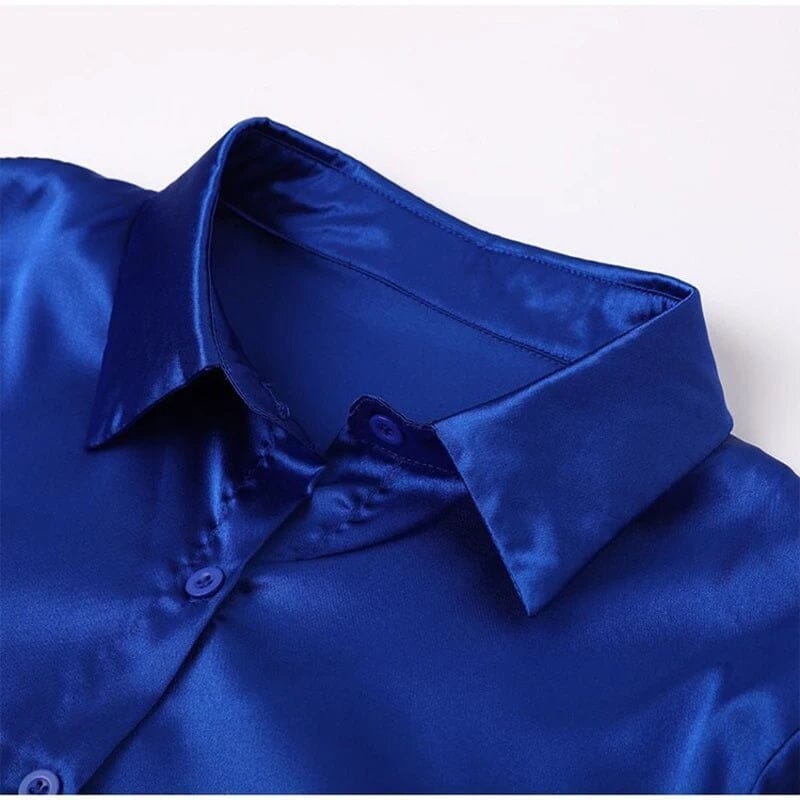 Women Satin Silk Button Down Casual Loose Long Sleeve Office Work Tunic Top Shirts & Tops jehouze 