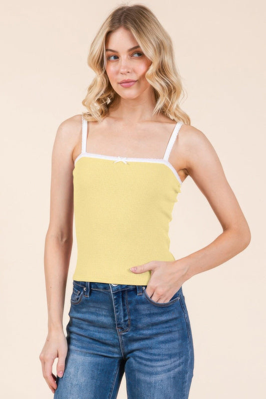 Women Scallop Edge Detail Cami Top with Bow Detail Shirts & Tops jehouze Organic Banana/Soft White S 