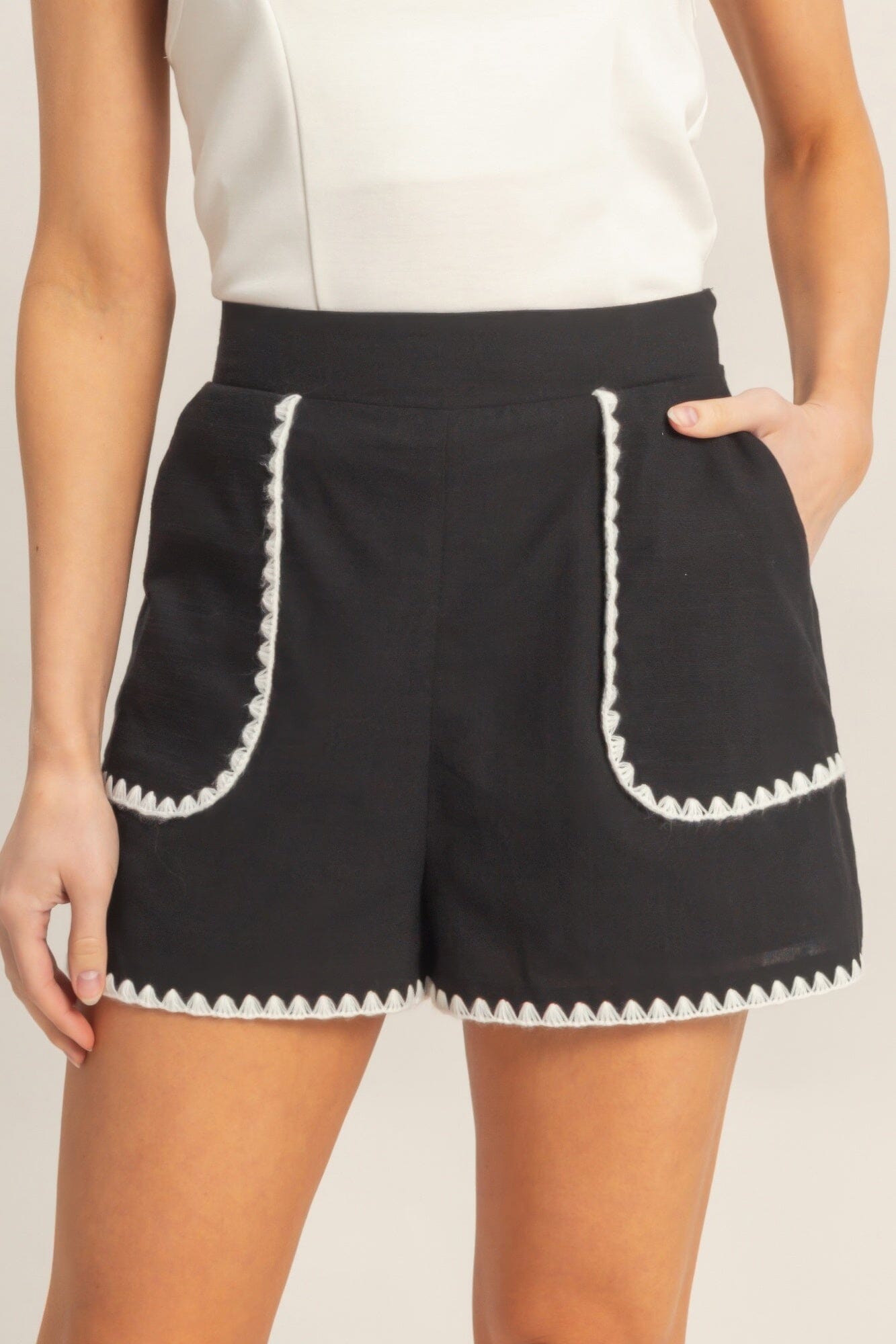 Women Scallop Trim High-waisted Shorts Shorts jehouze 